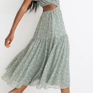 Madewell Seersucker Puff-Sleeve Cutout Midi Dress in Piazza Floral